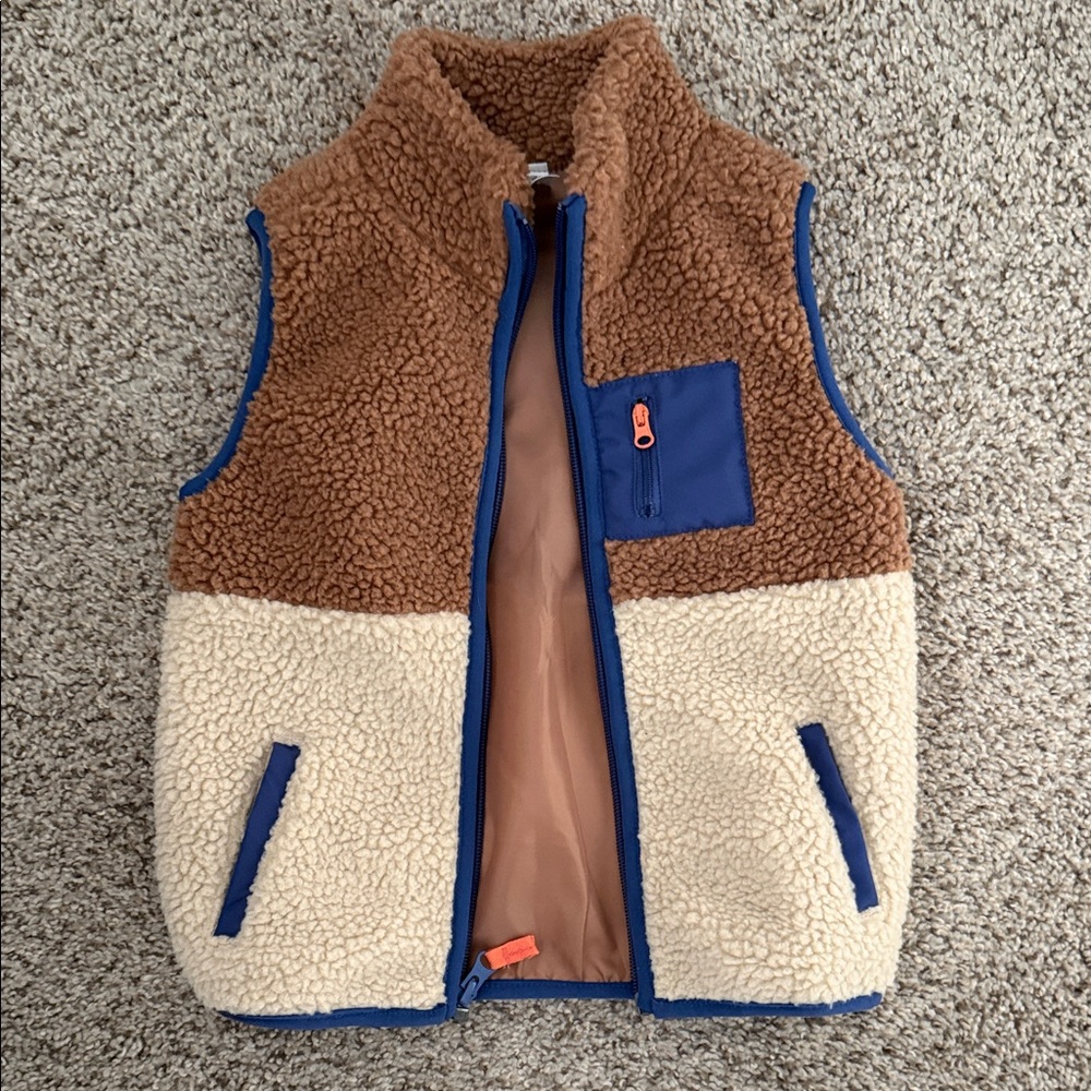 Carters Brown and Cream Sherpa Vest with Blue Accents size 4T